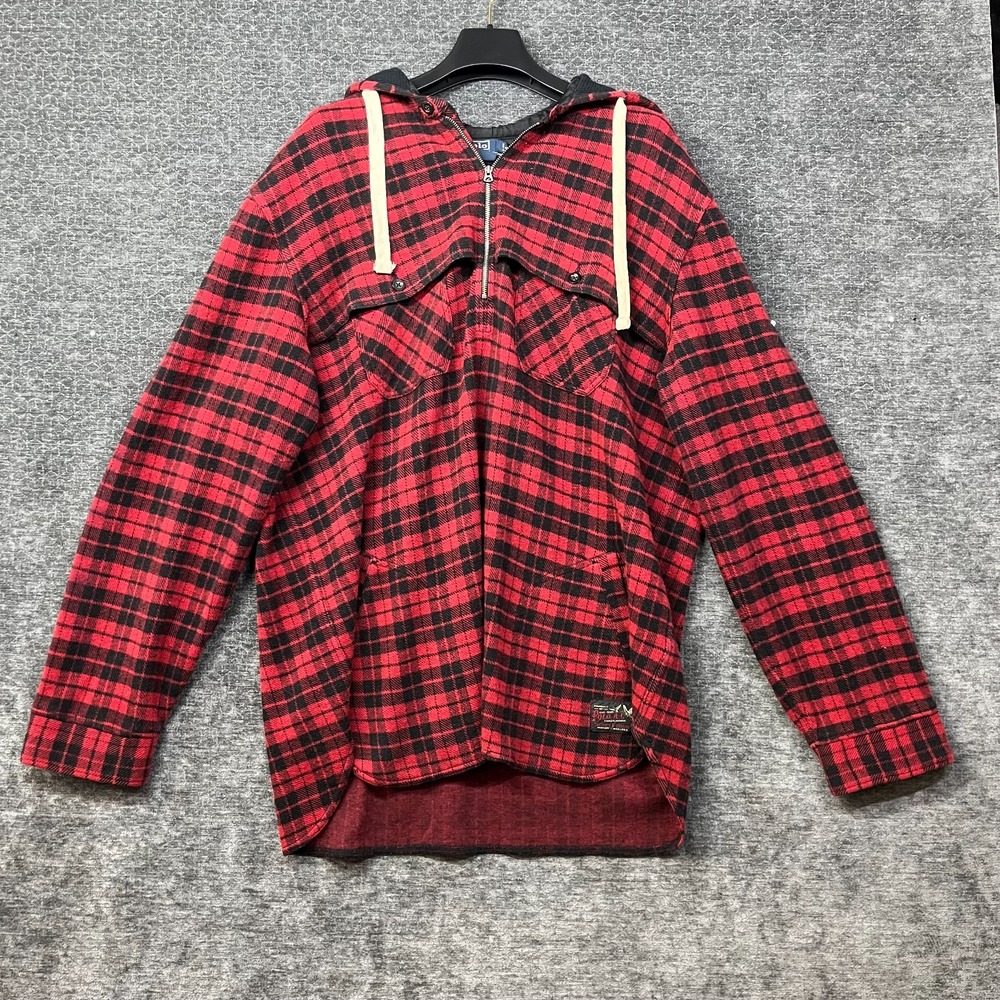 Polo Ralph Lauren Flannel Hoodie Red Buffalo Plaid 1/4 Zip Winter Classic - 2XL